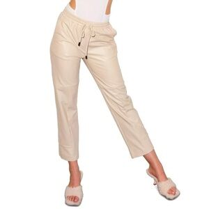 LNA Beige Faux Leather Cropped Pants S
